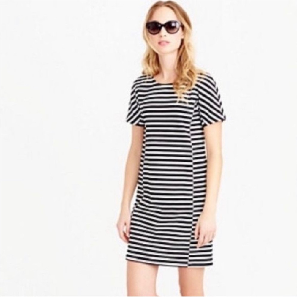 J. Crew Striped Tee Dress sz S * Short Sleeves Sheath Scoop Neck Back Zip Office